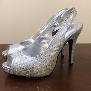Lulu Townsend Silver Sparkle Platform Heels